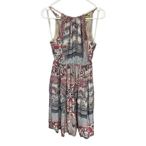 Floreat Halter Paisley Nautical Print Castle Lake 100% Silk Mini Dress, XS - Picture 1 of 8